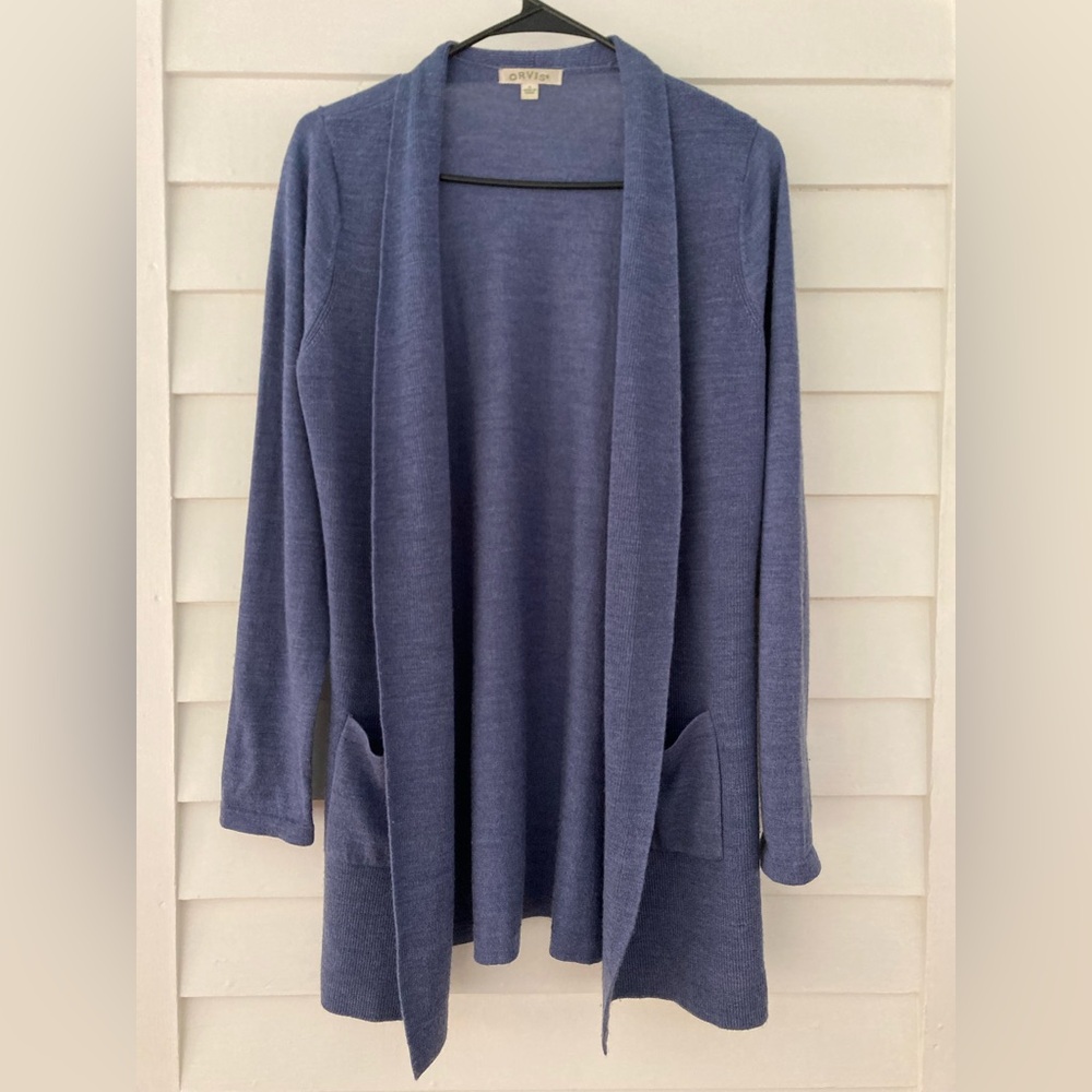 Orvis Merino Wool Open Front Long Cardigan | Blue | Small